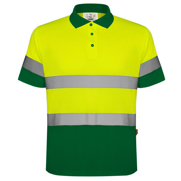 Tricou polo de înaltă vizibilitate ATM POLARIS – Verde grădină/galben fluor [52221]