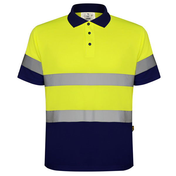 Tricou polo de înaltă vizibilitate ATM POLARIS – Albastru marin/galben fluor [55221]