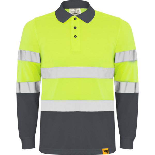 Tricou polo de înaltă vizibilitate ATM POLARIS L/S – Plumb/galben fluor [23221]
