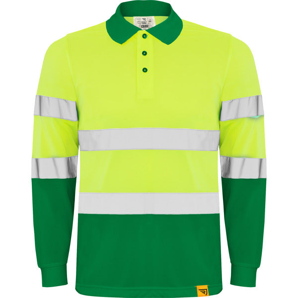 Tricou polo de înaltă vizibilitate ATM POLARIS L/S – Verde grădină/galben fluor [52221]