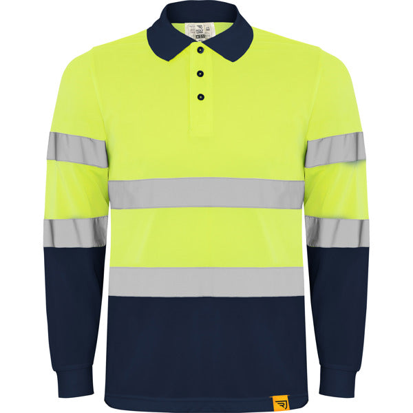 Tricou polo de înaltă vizibilitate ATM POLARIS L/S – Albastru marin/galben fluor [55221]
