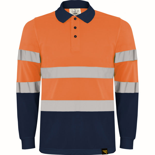 Tricou polo de înaltă vizibilitate ATM POLARIS L/S – Bleumarin/portocaliu fluor [55223]