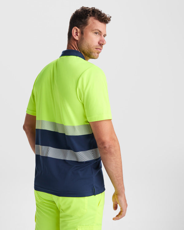 Tricou polo de înaltă vizibilitate ATM VEGA – Albastru marin/galben fluor [55221]