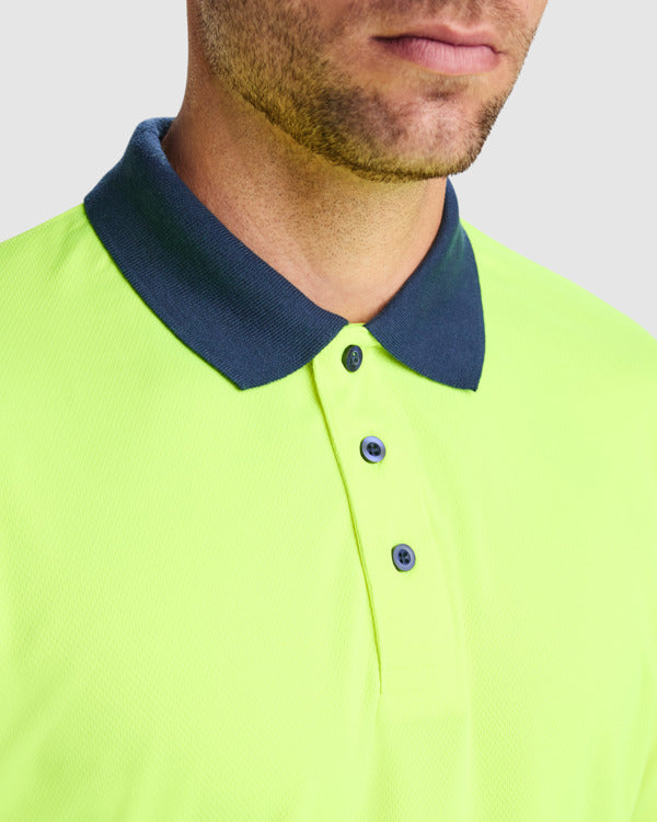 Tricou polo de înaltă vizibilitate ATM VEGA – Albastru marin/galben fluor [55221]