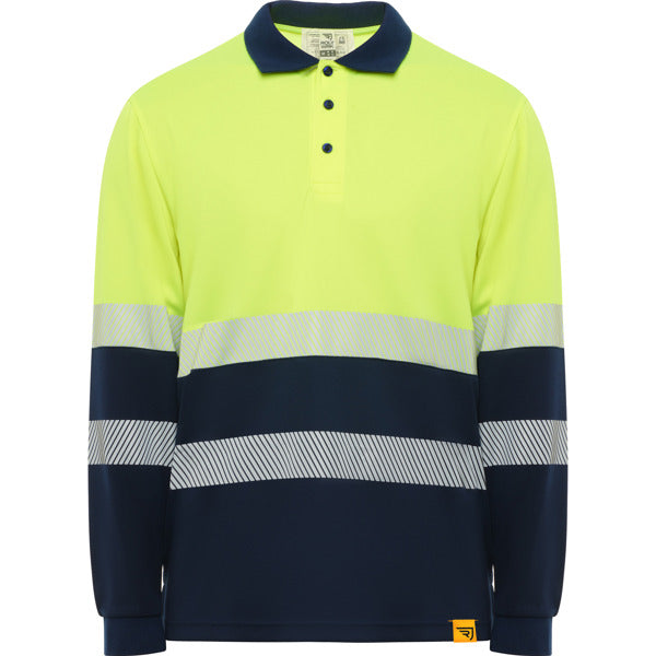 Tricou polo de înaltă vizibilitate ATM VEGA LS – Albastru marin/galben fluor [55221]