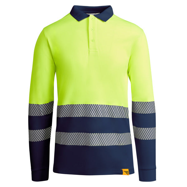 Tricou polo de înaltă vizibilitate ATM ATRIO LS – Albastru marin/galben fluor [55221]
