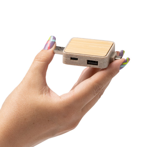 Hub USB compact din bambus ATM CLUNI – 1568 pentru personalizare