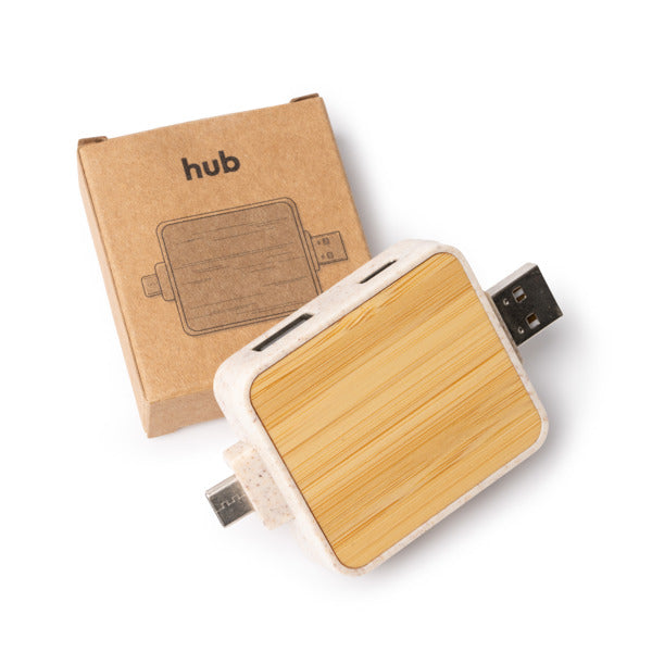 Hub USB compact din bambus ATM CLUNI – 1568 pentru personalizare