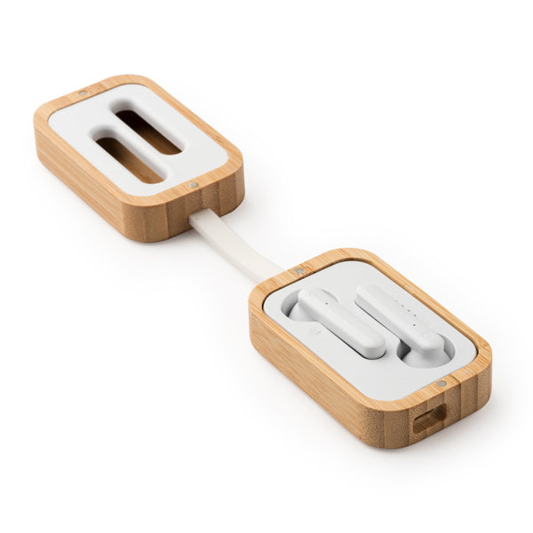 Căști wireless cu carcasă din bambus ATM BLUES – 3026 pentru personalizare