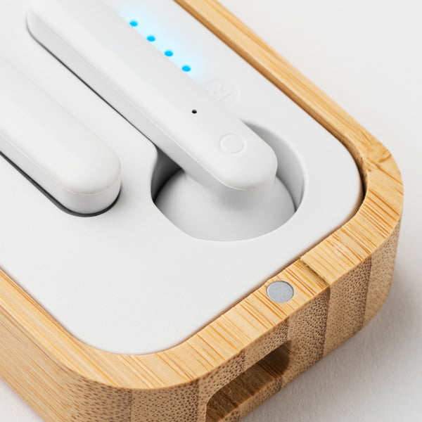 Căști wireless cu carcasă din bambus ATM BLUES – 3026 pentru personalizare