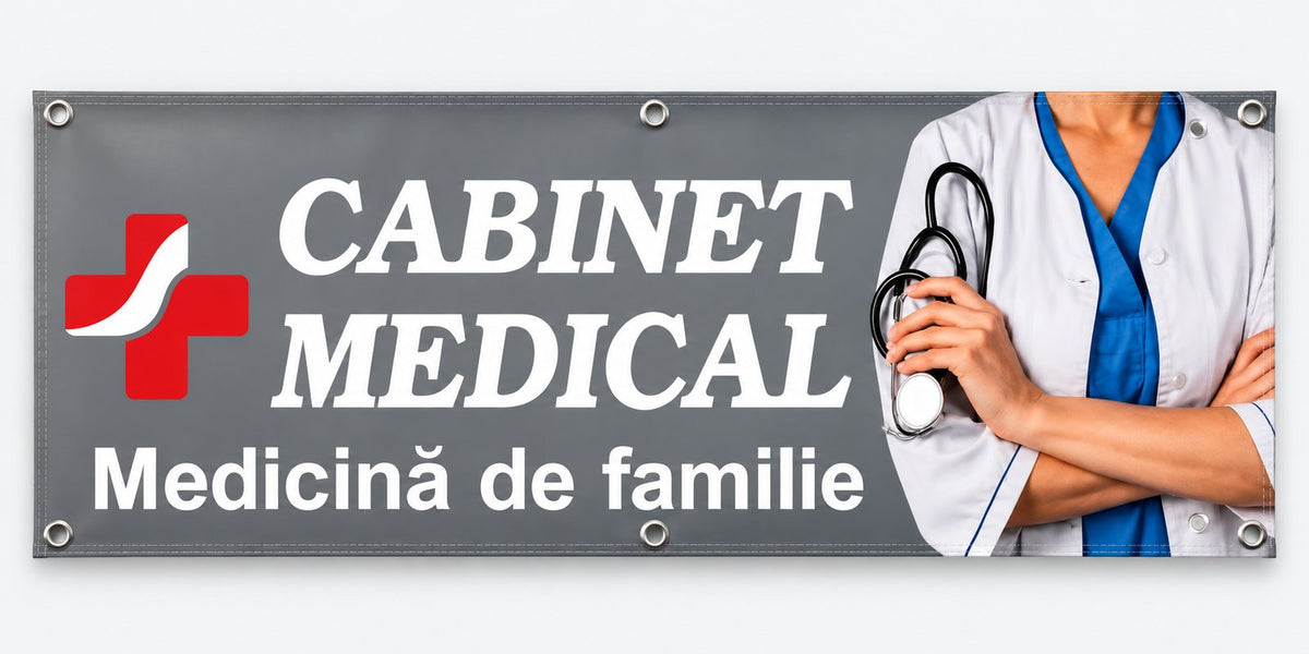 Banner publicitar Cabinet medical, medicină de familie, din PVC cu tiv și capse