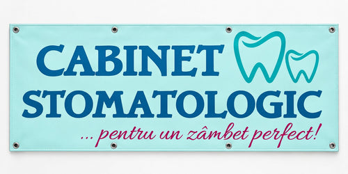 Banner publicitar Cabinet stomatologic, model turcoaz, din PVC cu tiv și capse