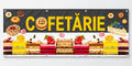Banner publicitar Cofetărie, model cu prăjituri, din PVC cu tiv și capse