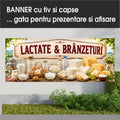 Banner publicitar Lactate și Brânzeturi, model rustic crem, din PVC cu tiv și capse