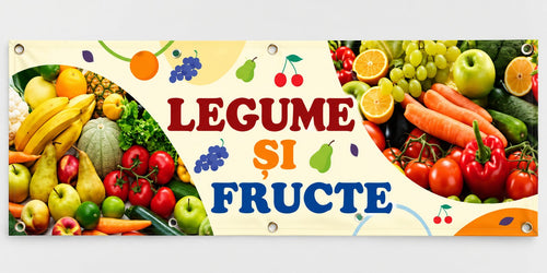 Banner publicitar legume și fructe, model crem, cu tiv și capse