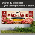 Banner publicitar Măcelărie, model crem cu satâr, din PVC cu tiv și capse