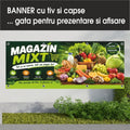 Banner publicitar Magazin mixt, model verde, din PVC cu tiv și capse