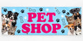 Banner publicitar pet shop, model cu animale, cu tiv și capse