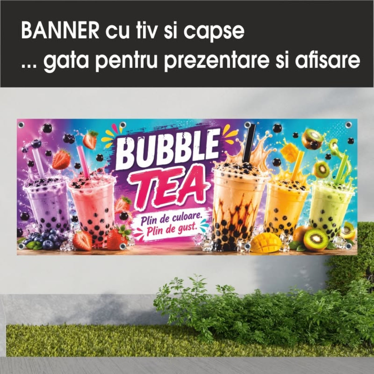 Banner publicitar Bubble Tea cu tiv și capse – Model multicolor