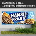 Banner publicitar Hamsii prăjite cu tiv și capse – Model albastru