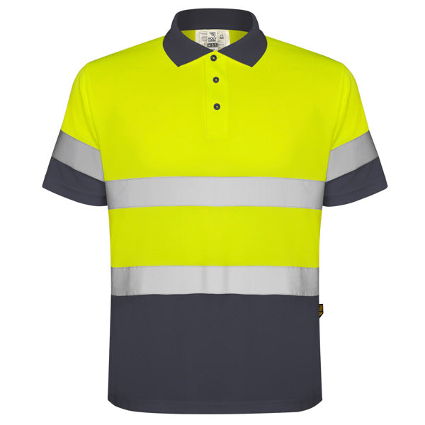 Tricou polo de înaltă vizibilitate ATM POLARIS – Plumb/galben fluor [23221]