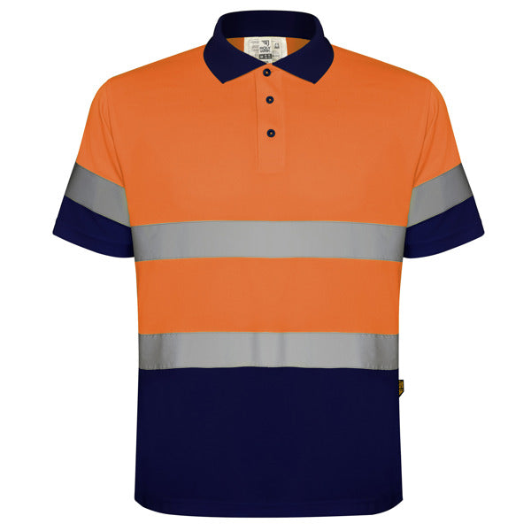 Tricou polo de înaltă vizibilitate ATM POLARIS – Bleumarin/portocaliu fluor [55223]