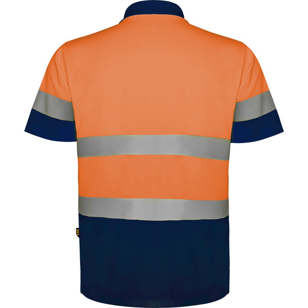 Tricou polo de înaltă vizibilitate ATM POLARIS – Bleumarin/portocaliu fluor [55223]