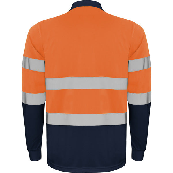 Tricou polo de înaltă vizibilitate ATM POLARIS L/S – Bleumarin/portocaliu fluor [55223]