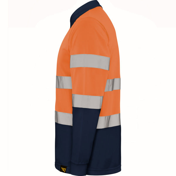 Tricou polo de înaltă vizibilitate ATM POLARIS L/S – Bleumarin/portocaliu fluor [55223]