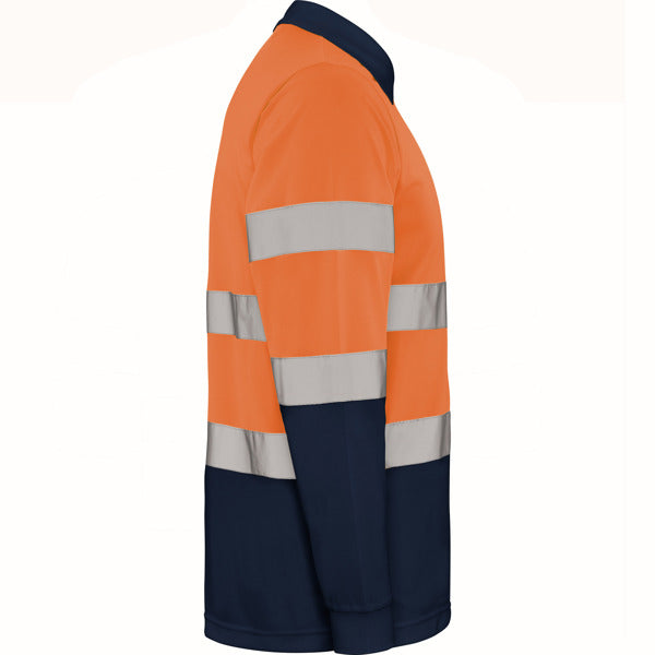 Tricou polo de înaltă vizibilitate ATM POLARIS L/S – Bleumarin/portocaliu fluor [55223]