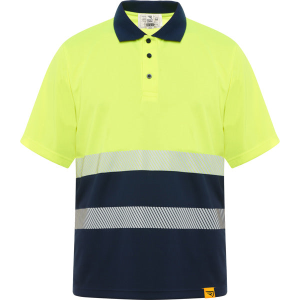 Tricou polo de înaltă vizibilitate ATM VEGA – Albastru marin/galben fluor [55221]