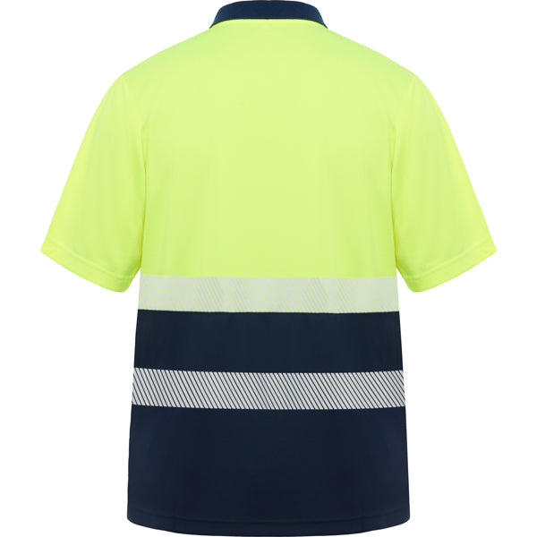 Tricou polo de înaltă vizibilitate ATM VEGA – Albastru marin/galben fluor [55221]