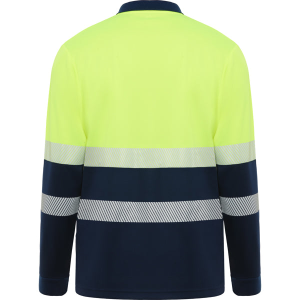 Tricou polo de înaltă vizibilitate ATM VEGA LS – Albastru marin/galben fluor [55221]