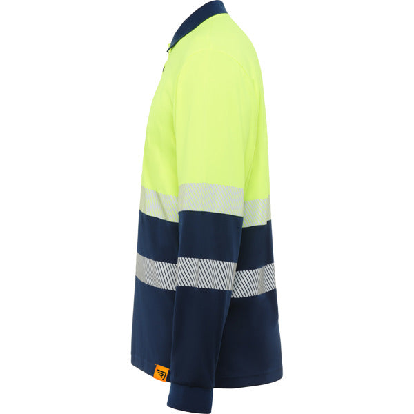Tricou polo de înaltă vizibilitate ATM VEGA LS – Albastru marin/galben fluor [55221]