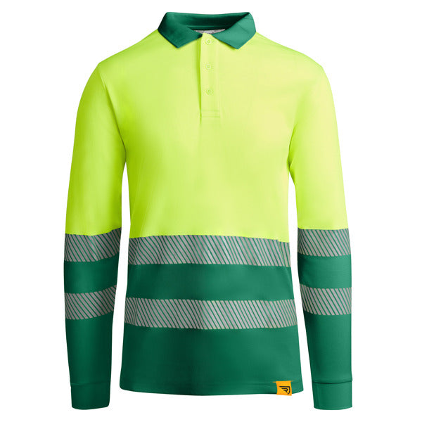Tricou polo de înaltă vizibilitate ATM ATRIO LS – Verde grădină/galben fluor [52221]