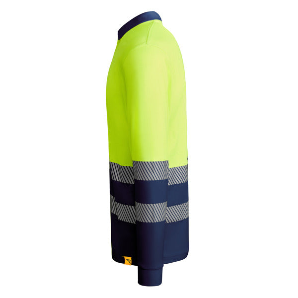 Tricou polo de înaltă vizibilitate ATM ATRIO LS – Albastru marin/galben fluor [55221]