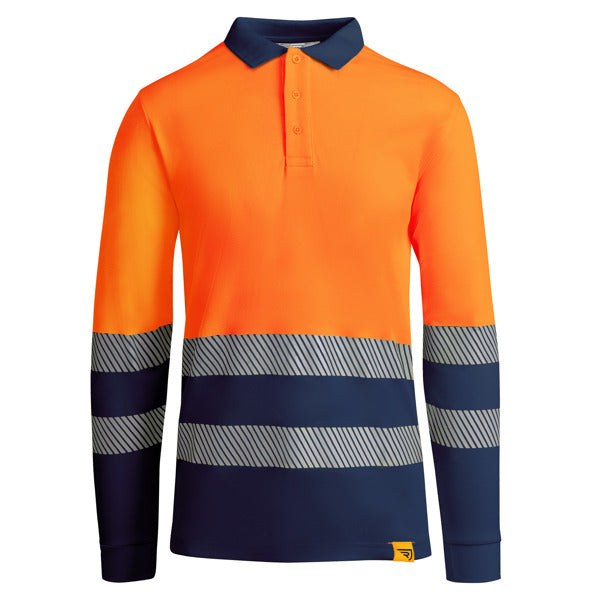 Tricou polo de înaltă vizibilitate ATM ATRIO LS – Bleumarin/portocaliu fluor [55223]